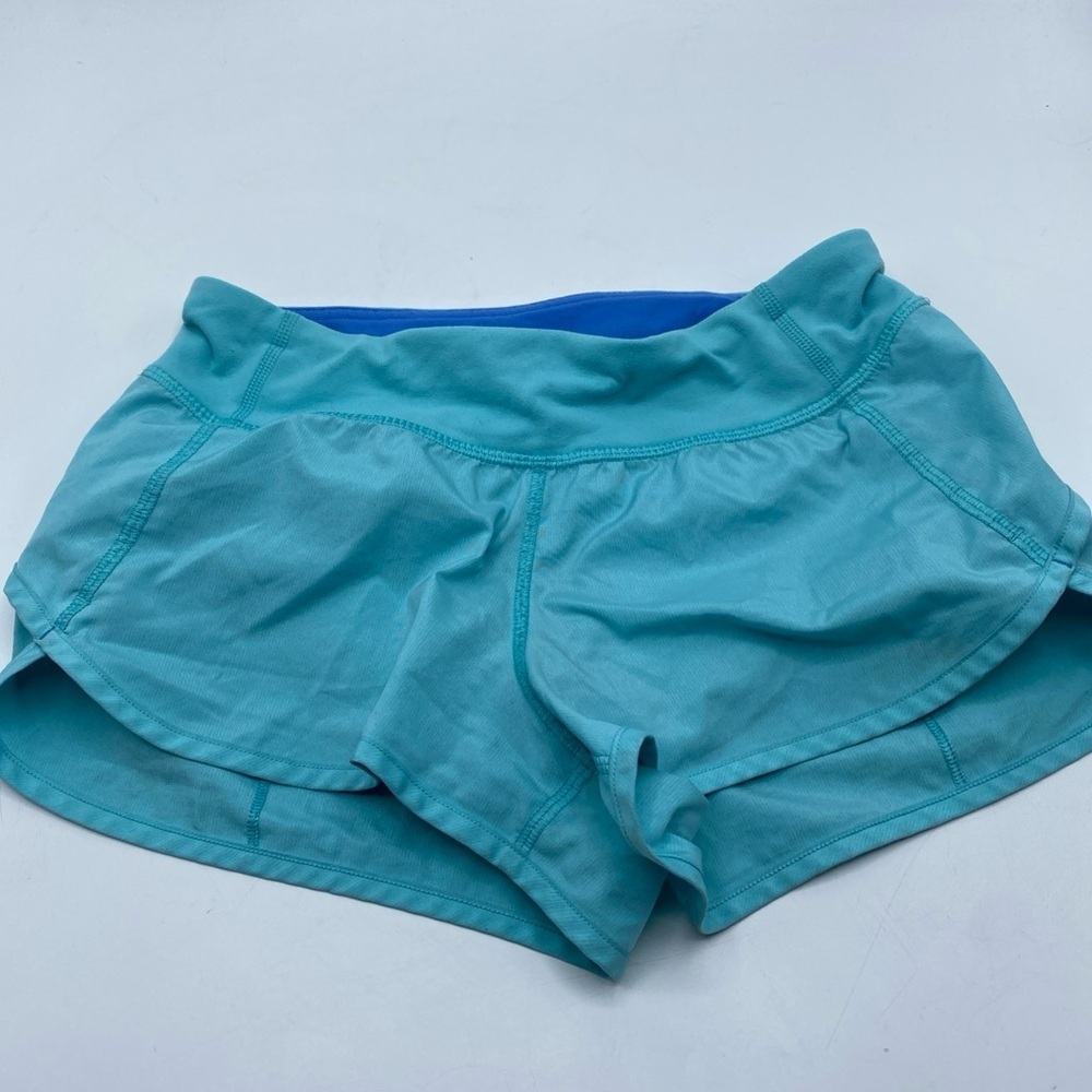Ivivva By Lululemon Girls Speed Up Shorts Teal With Liner Size 12 Athleisure